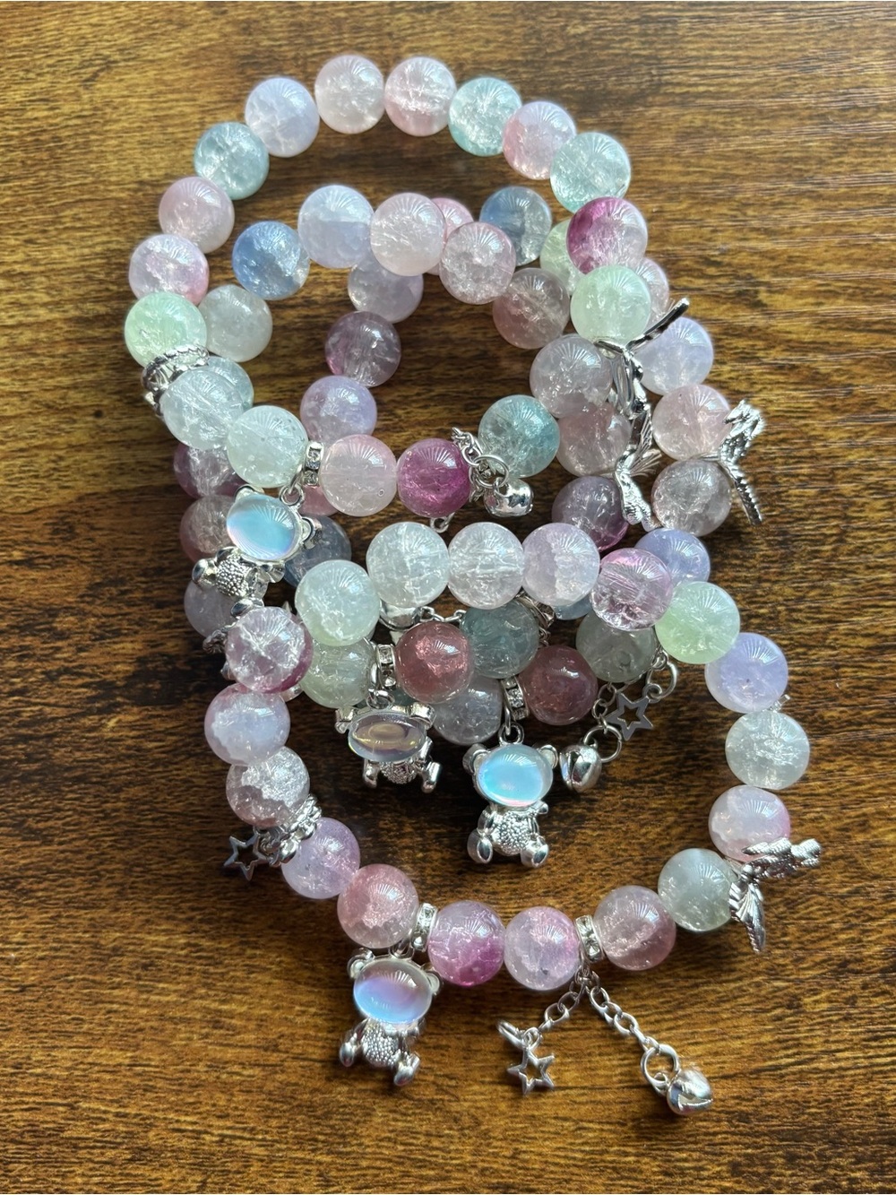 4 pcs Teddy Bear Multi-Color Beaded Charm Bracelet